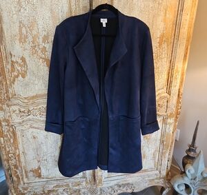 dressbarn Navy Stretch Faux Suede Trench Coat